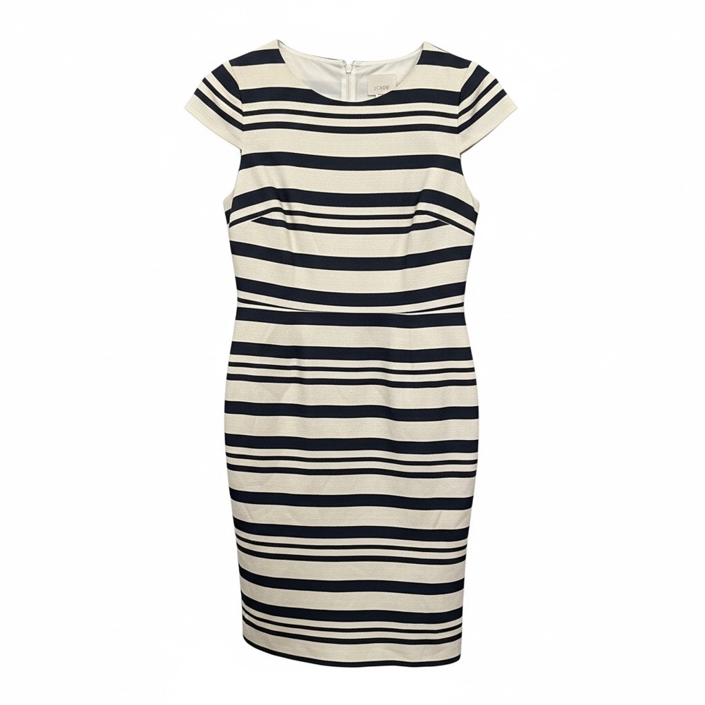 J. Crew Navy and Cream Striped Midi Sheath Dress